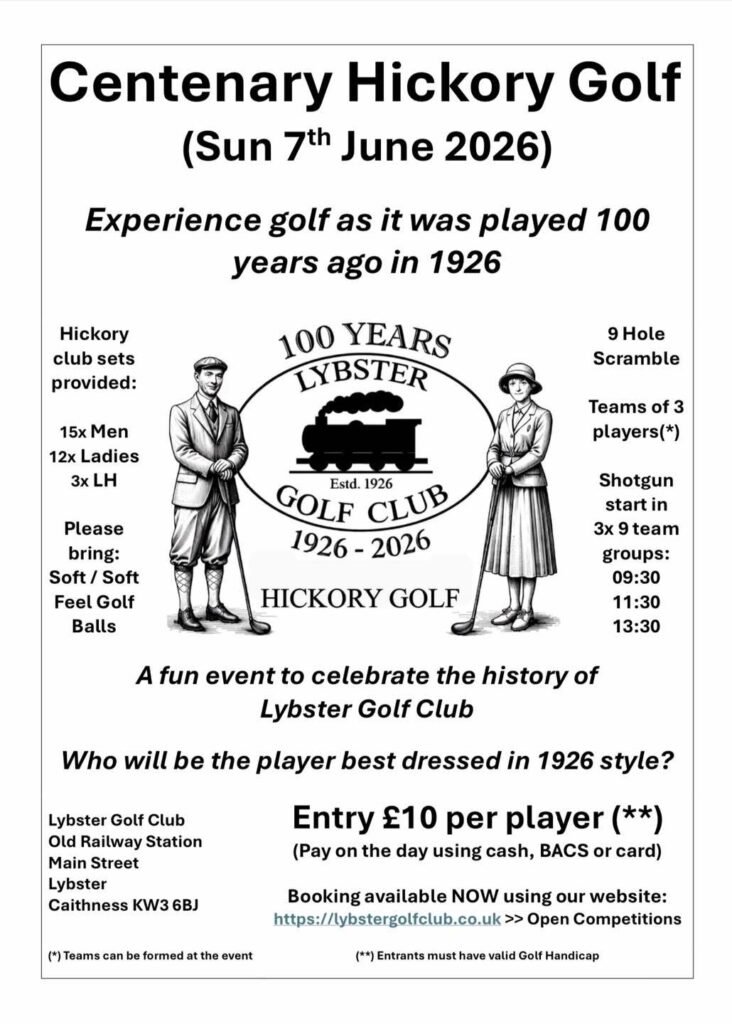 Lybster Golf Club centenary hickory sticks competition poster.