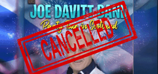 Joe Davitt Band header stating cancelled.